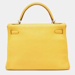 Hermes Jaune Togo Leather Palladium Finish Kelly Retourne 32 Bag