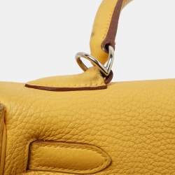 Hermes Jaune Togo Leather Palladium Finish Kelly Retourne 32 Bag