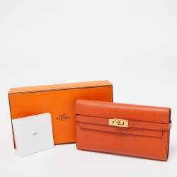 Pre Owned Hermes Orange Epsom Leather Kelly Classic Wallet