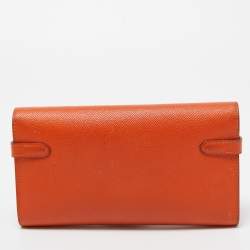Pre Owned Hermes Orange Epsom Leather Kelly Classic Wallet