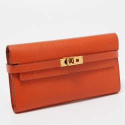Pre Owned Hermes Orange Epsom Leather Kelly Classic Wallet