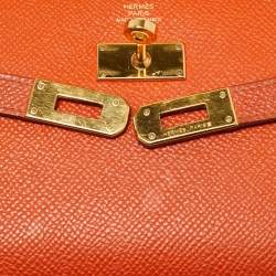 Pre Owned Hermes Orange Epsom Leather Kelly Classic Wallet