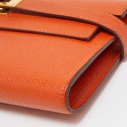 Pre Owned Hermes Orange Epsom Leather Kelly Classic Wallet