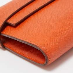 Pre Owned Hermes Orange Epsom Leather Kelly Classic Wallet