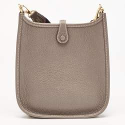 Pre Owned Hermes Etoupe/Bleu Indigo Taurillon Clemence Leather Evelyne TPM Bag