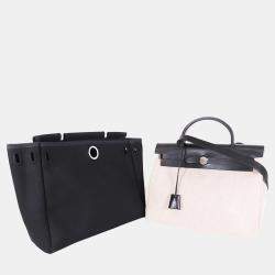 Pre Owned Hermes Beige/Black Toile Herbag PM