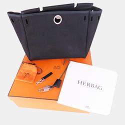 Pre Owned Hermes Beige/Black Toile Herbag PM