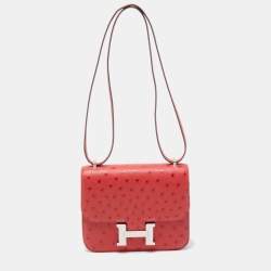 Pre Owned Hermes Rose Extreme Ostrich Constance 18 Bag