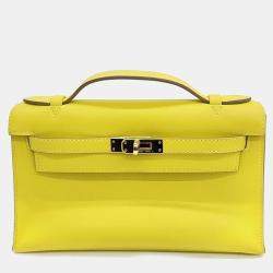 Hermes Leather Green Pochette Kelly Bag