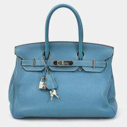 Pre Owned Hermes Handbag Birkin 30 Taurillon Clemence Turquoise Silver Ladies