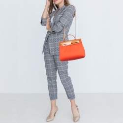 Pre Owned Hermes Orange/Fauve Canvas and Leather Herbag Zip 31 Bag