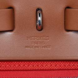 Pre Owned Hermes Orange/Fauve Canvas and Leather Herbag Zip 31 Bag