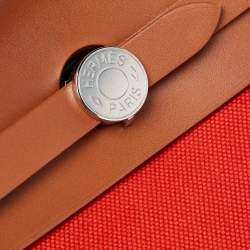 Pre Owned Hermes Orange/Fauve Canvas and Leather Herbag Zip 31 Bag