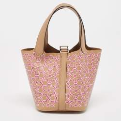 Pre Owned Hermes Chai/Rose Swift Leather Lucky Daisy Picotin Lock Micro Bag