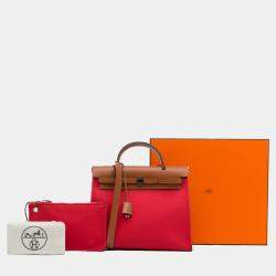 Pre Owned Hermes Red Toile Herbag Zip 31