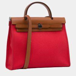 Pre Owned Hermes Red Toile Herbag Zip 31