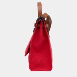 Pre Owned Hermes Red Toile Herbag Zip 31