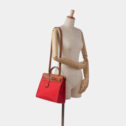 Pre Owned Hermes Red Toile Herbag Zip 31