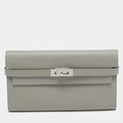 Hermes Gris Mouette Epsom Leather Kelly Classic Wallet