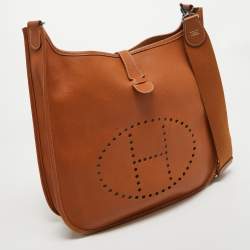 Pre Owned Hermes Gold Epsom Leather Evelyne I GM Bag