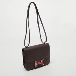 Pre Owned Hermes Rouge Sellier Epsom Leather Framboise Enamel Palladium Finish Constance 18 Bag