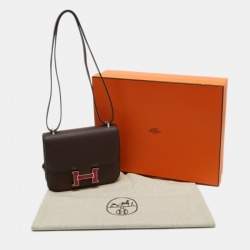Pre Owned Hermes Rouge Sellier Epsom Leather Framboise Enamel Palladium Finish Constance 18 Bag