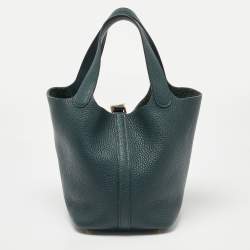 Hermes Vert Cypress Taurillon Clemence Leather Picotin Lock 18 Bag