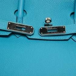 Hermes Turquoise Blue Togo Leather Palladium Finish Birkin 35 Bag