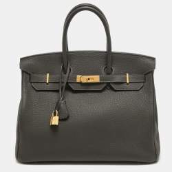 Hermes Macassar Togo Leather Gold Finish Birkin 35 Bag