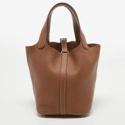 Pre Owned Hermes Gold Togo Leather Picotin Lock 18 Bag