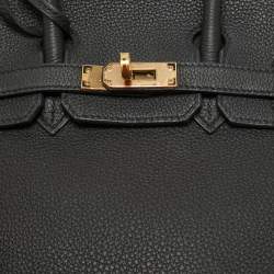 Hermes Black Togo Leather Rose Gold Finish Birkin 25 Bag