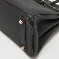 Hermes Black Togo Leather Rose Gold Finish Birkin 25 Bag