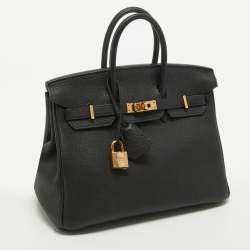 Hermes Black Togo Leather Rose Gold Finish Birkin 25 Bag