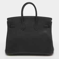 Hermes Black Togo Leather Rose Gold Finish Birkin 25 Bag