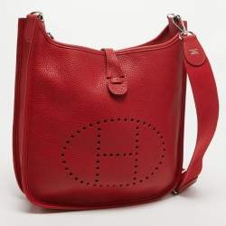 Pre Owned Hermès Rouge Casaque Taurillon Clemence Leather Evelyne III PM Bag