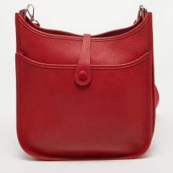 Pre Owned Hermès Rouge Casaque Taurillon Clemence Leather Evelyne III PM Bag