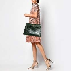 Hermes Vert Fonce Shine Crocodile Porosus Gold Finish Kelly Sellier 35 Bag