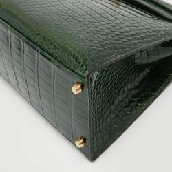 Hermes Vert Fonce Shine Crocodile Porosus Gold Finish Kelly Sellier 35 Bag