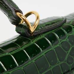 Hermes Vert Fonce Shine Crocodile Porosus Gold Finish Kelly Sellier 35 Bag