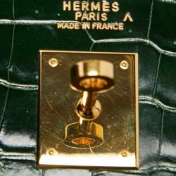 Hermes Vert Fonce Shine Crocodile Porosus Gold Finish Kelly Sellier 35 Bag