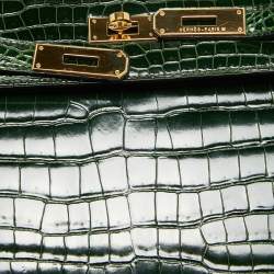 Hermes Vert Fonce Shine Crocodile Porosus Gold Finish Kelly Sellier 35 Bag