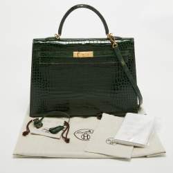 Hermes Vert Fonce Shine Crocodile Porosus Gold Finish Kelly Sellier 35 Bag