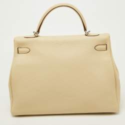 Hermes Parchemin Taurillon Clemence Leather Palladium Finish Kelly Retourne 35 Bag