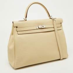 Hermes Parchemin Taurillon Clemence Leather Palladium Finish Kelly Retourne 35 Bag
