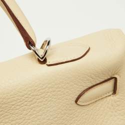 Hermes Parchemin Taurillon Clemence Leather Palladium Finish Kelly Retourne 35 Bag
