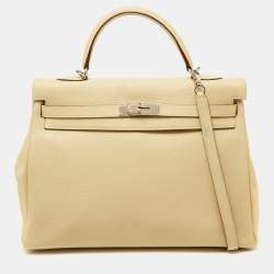 Hermes Parchemin Taurillon Clemence Leather Palladium Finish Kelly Retourne 35 Bag