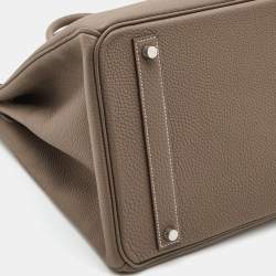 Hermes Etoupe Togo Leather Palladium Finish Birkin 40 Bag