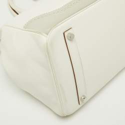 Hermes Blanc/Gris Swift Leather Palladium Finish Ghillies Birkin 35 Bag 