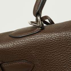 Pre Owned Hermes Chocolat Taurillon Clemence Leather Palladium Finish Kelly Retourne 40 Bag