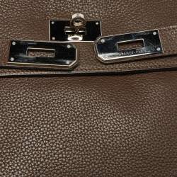 Pre Owned Hermes Chocolat Taurillon Clemence Leather Palladium Finish Kelly Retourne 40 Bag